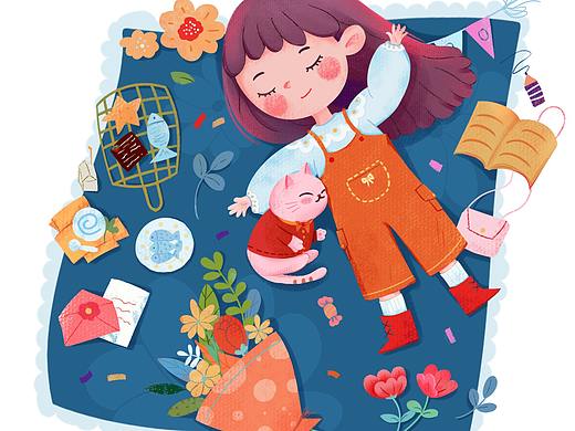 女孩與貓（個人主頁-ZNDY0NTU5MTI=） - 兒童插畫 - 站酷設(shè)計師橙橙橙子啊原創(chuàng)素材 - 站酷ZCOOL