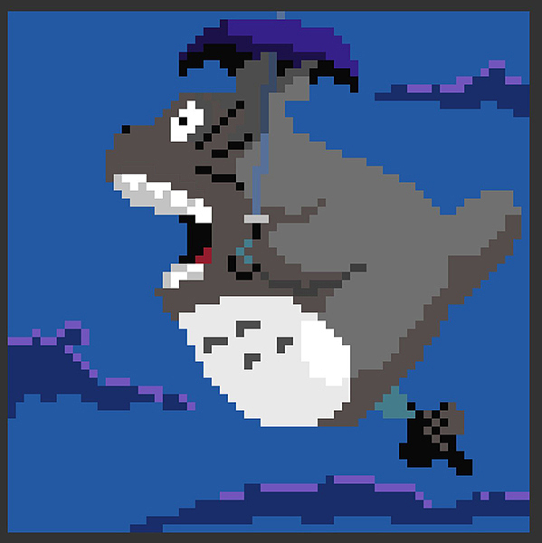 像素画天上有只龙猫在飞