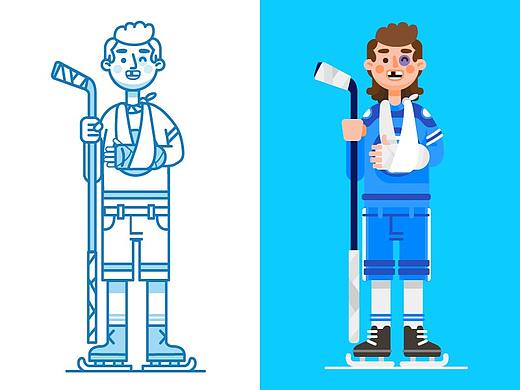 扁平化冰球运动员