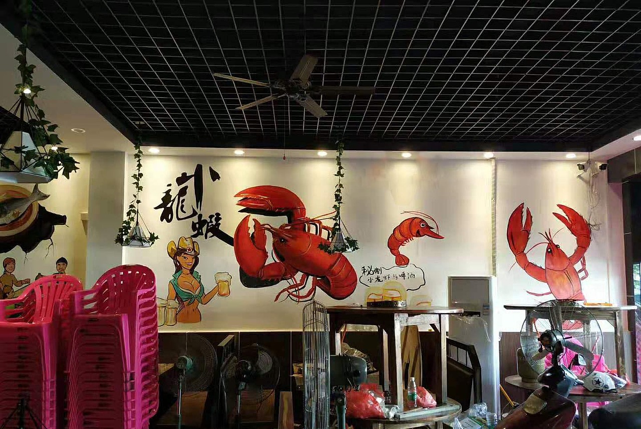 餐厅墙绘顺德陈村石岗北伟业大道西锅鱼店