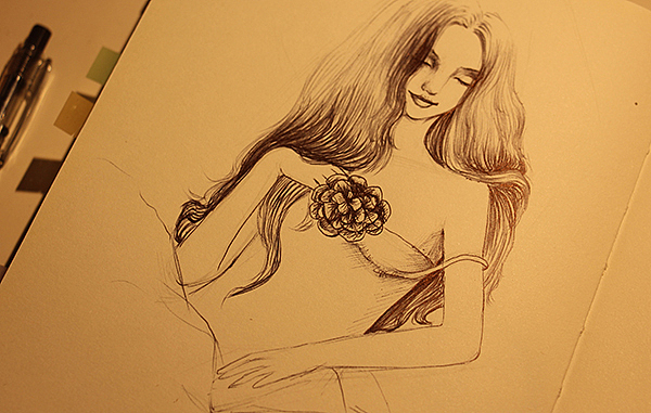 做一枚淡淡的女子(第二季--黑圆珠笔的手绘画)