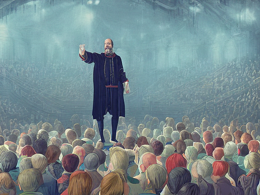 #AI创作实验室#莎士比亚站在舞台上，四周都是观众