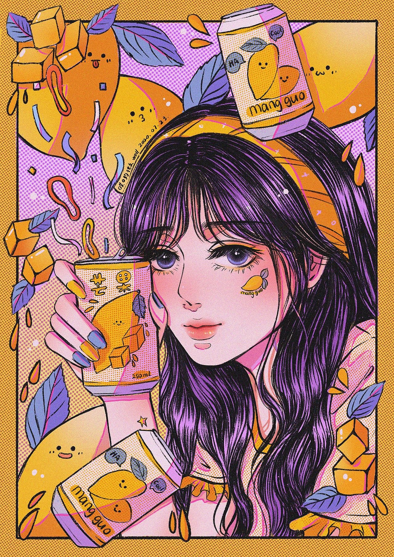 元气少女夏日水果女孩系列插画