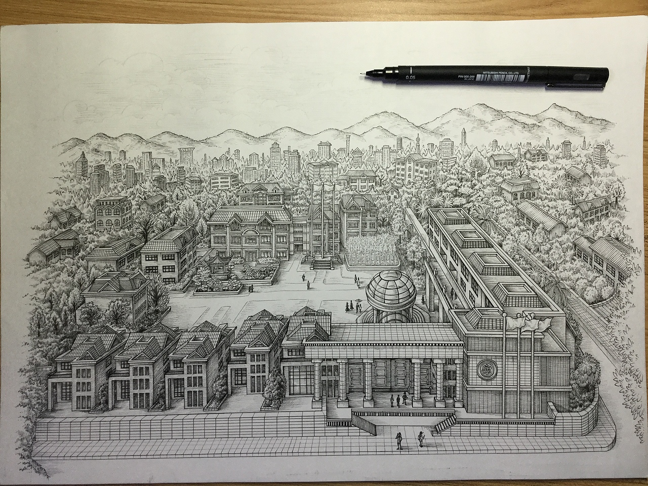 《中国华信大院图》手绘作品