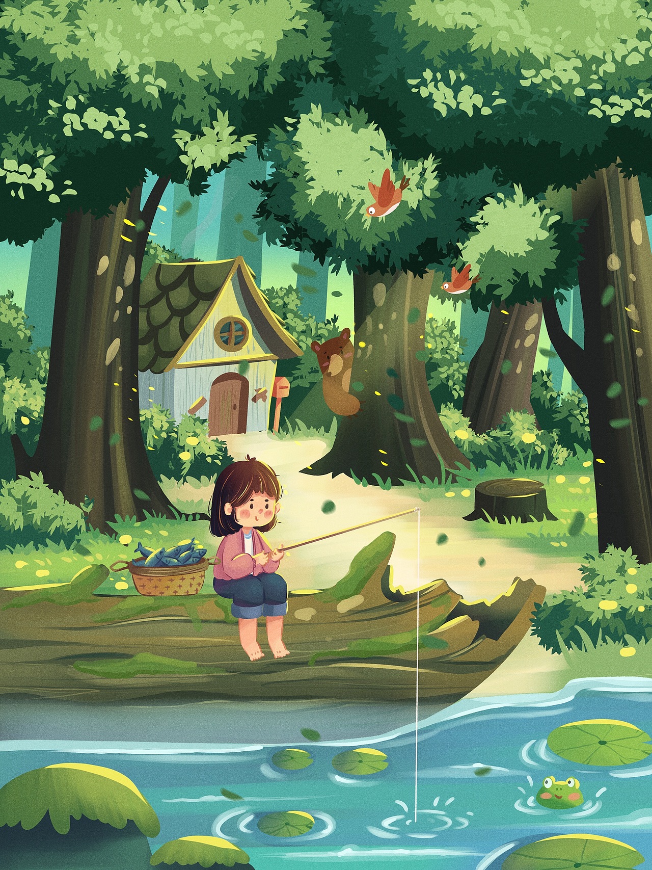 夏日森林场景插画