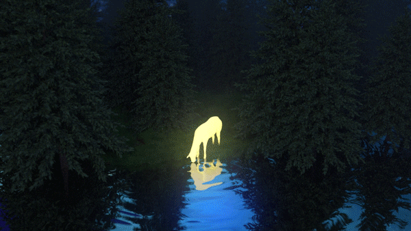 c4d 夜晚森林的发光马