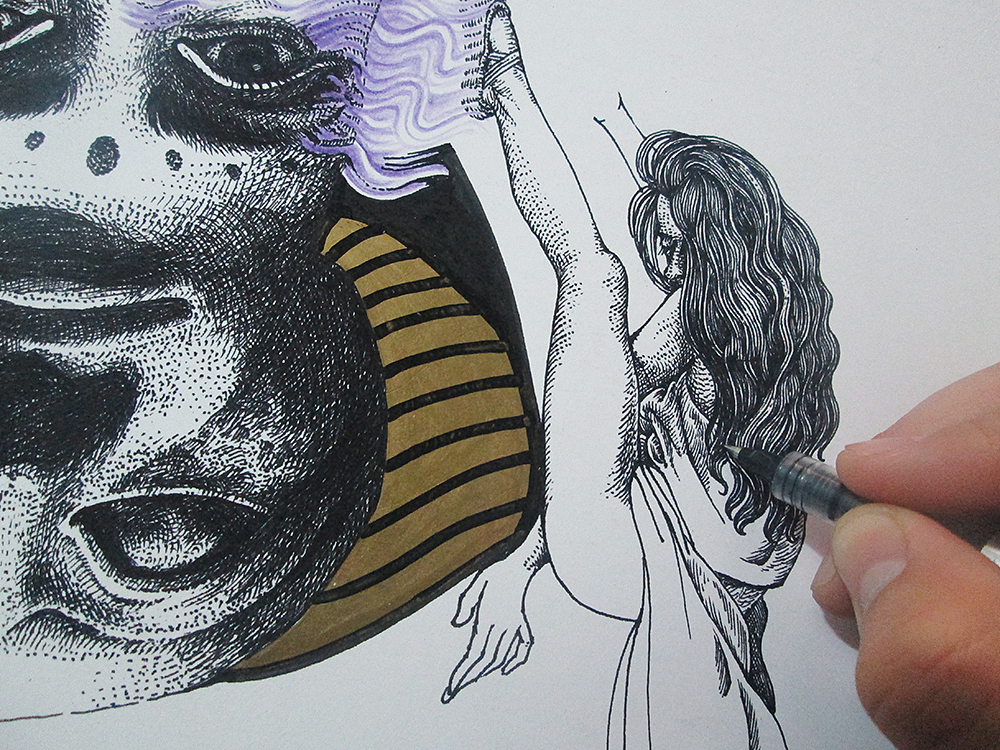 “达摩流浪者”系列作品一号——《舞》 9小时 潜意识推画 手绘过程