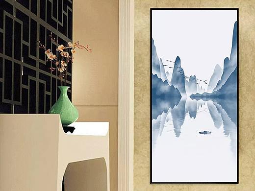 现代简约新中式写意抽象水墨山水玄关装饰画