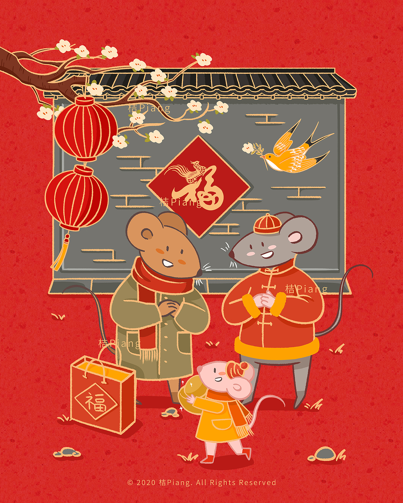 2020鼠年年俗贺新春（图ZMTkzNzQwNzY4） - 商业插画 - 站酷设计师桔Piang原创素材 - 站酷ZCOOL