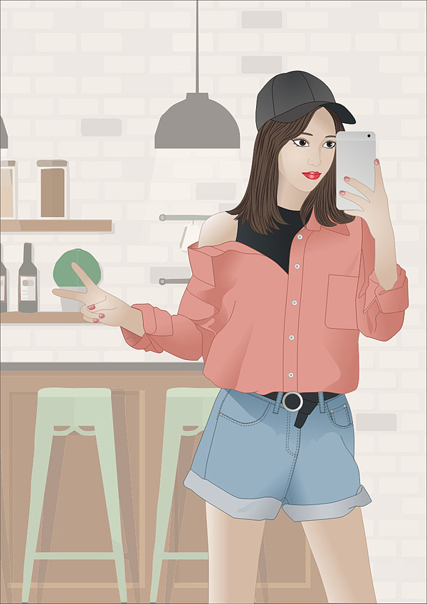 人物插画--自拍的美女