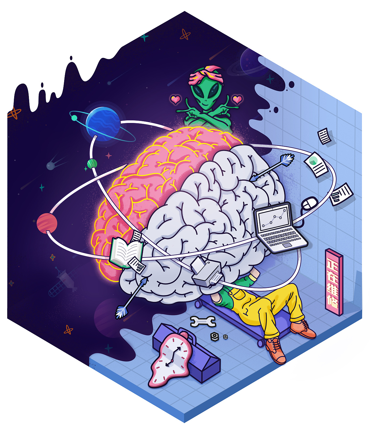 维修我的脑子|插画|创作习作|九月有猫 - 原创作品 - 站酷 (zcool)