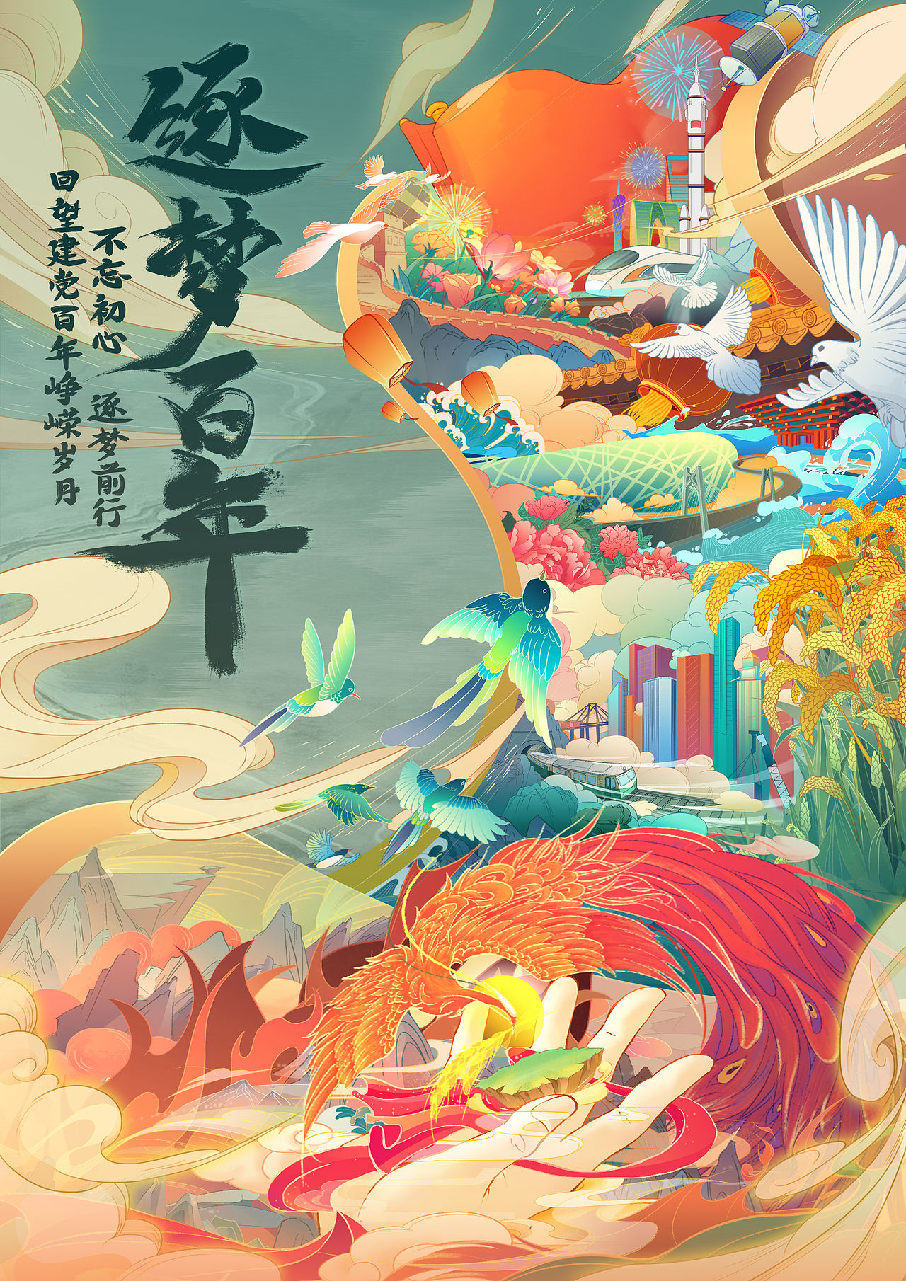 建党百年海报——逐梦百年