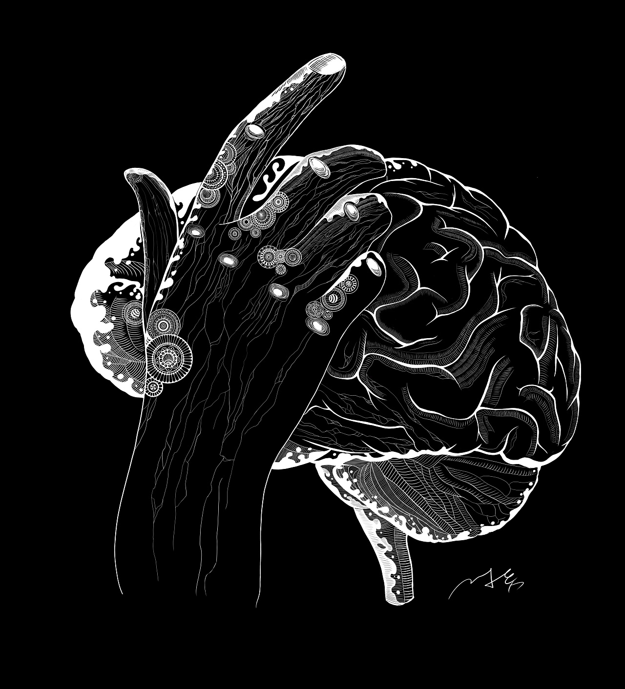 手和大脑花臂|插画|创作习作|医学插画师秋实 - 原创作品 - 站酷