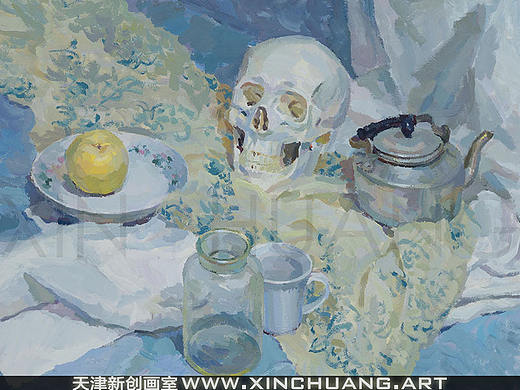 头骨模型色彩静物组合写生示范-天津高考美术集训