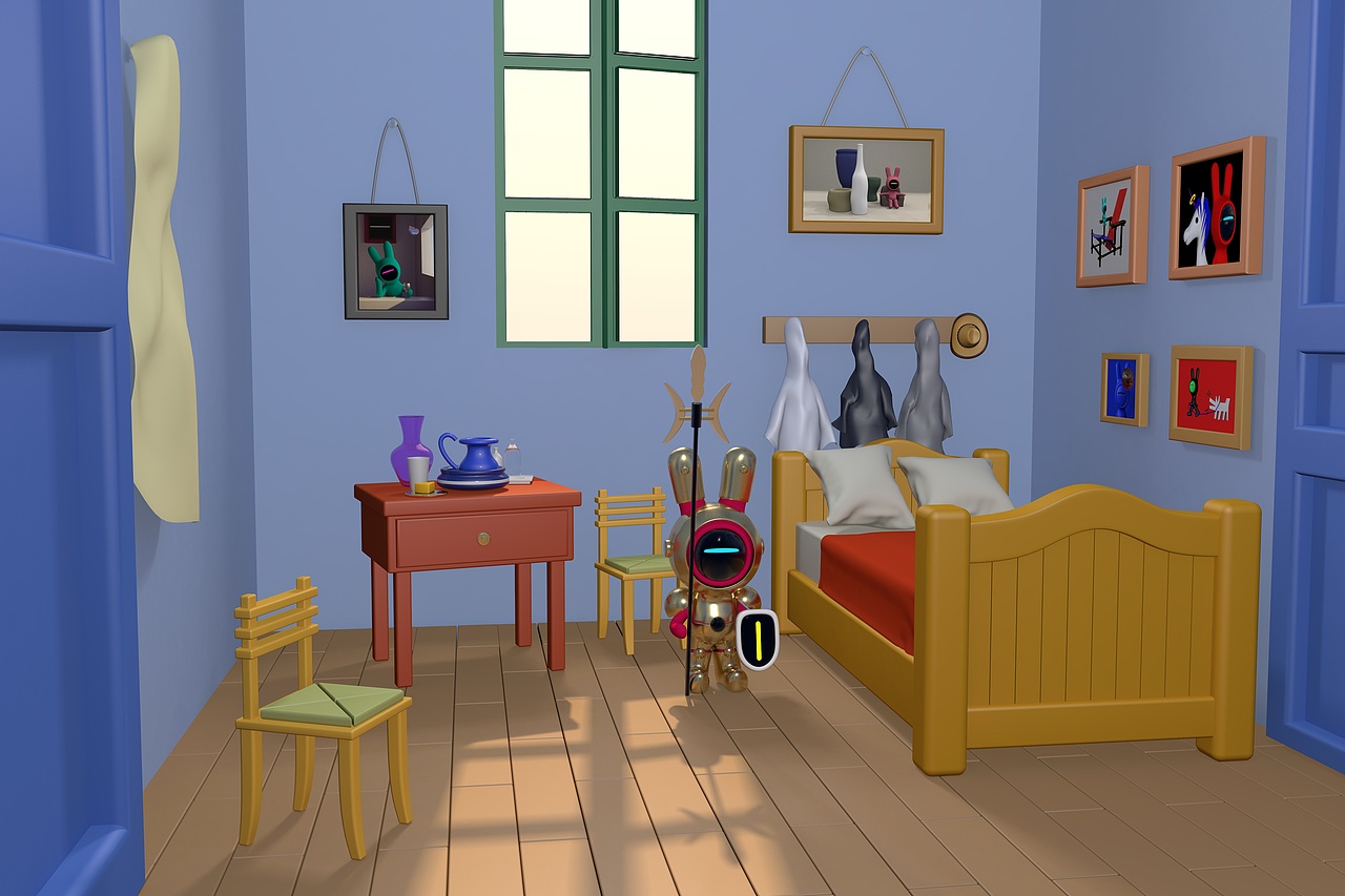 梵高的卧室里站着一位骑士,刘晓俊数字艺术一仔兔