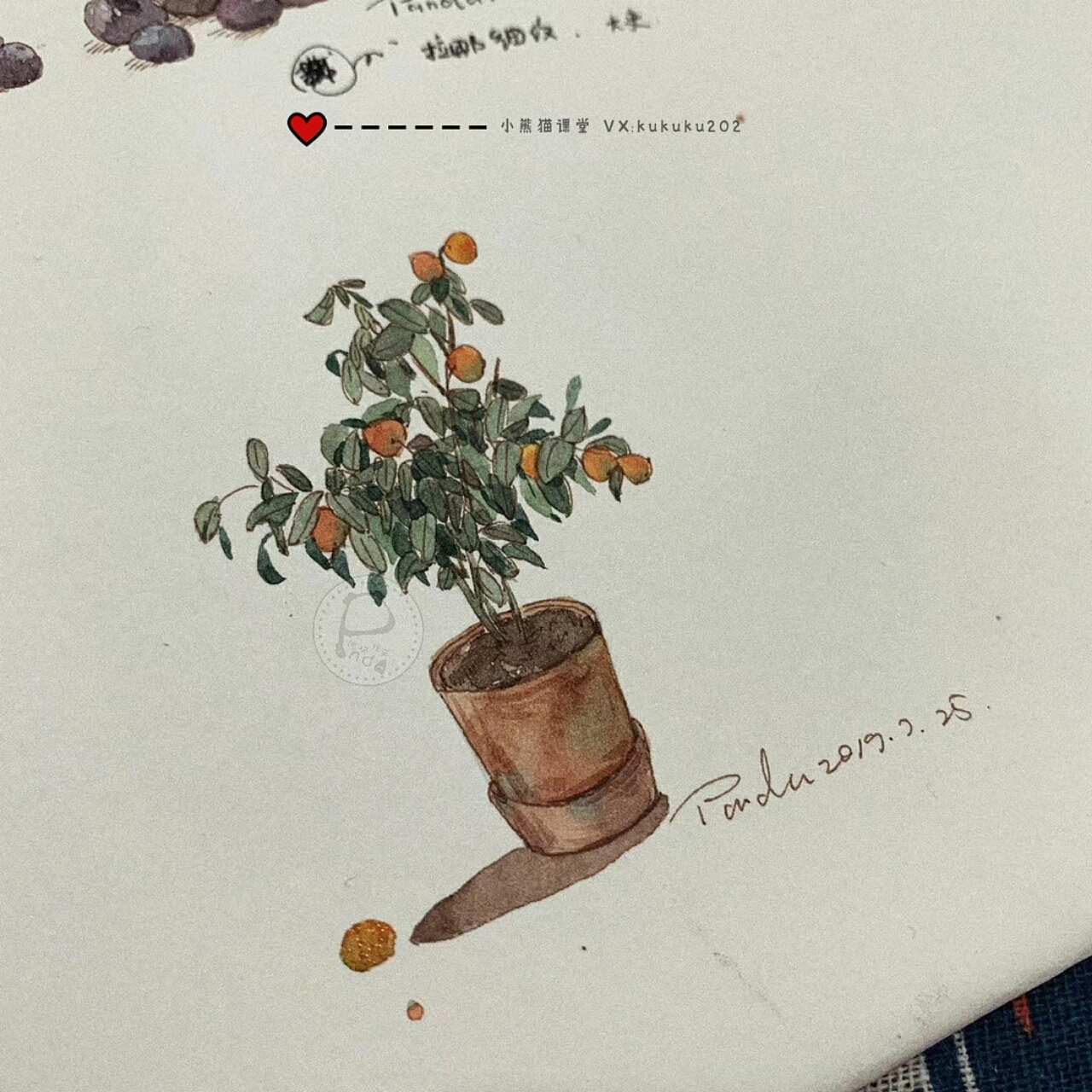 水彩手绘卡通插画复古淡彩水彩教程头像壁纸水果萌宠壶