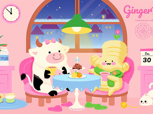 绵绵软糖风包装插画|老红糖姜撞奶