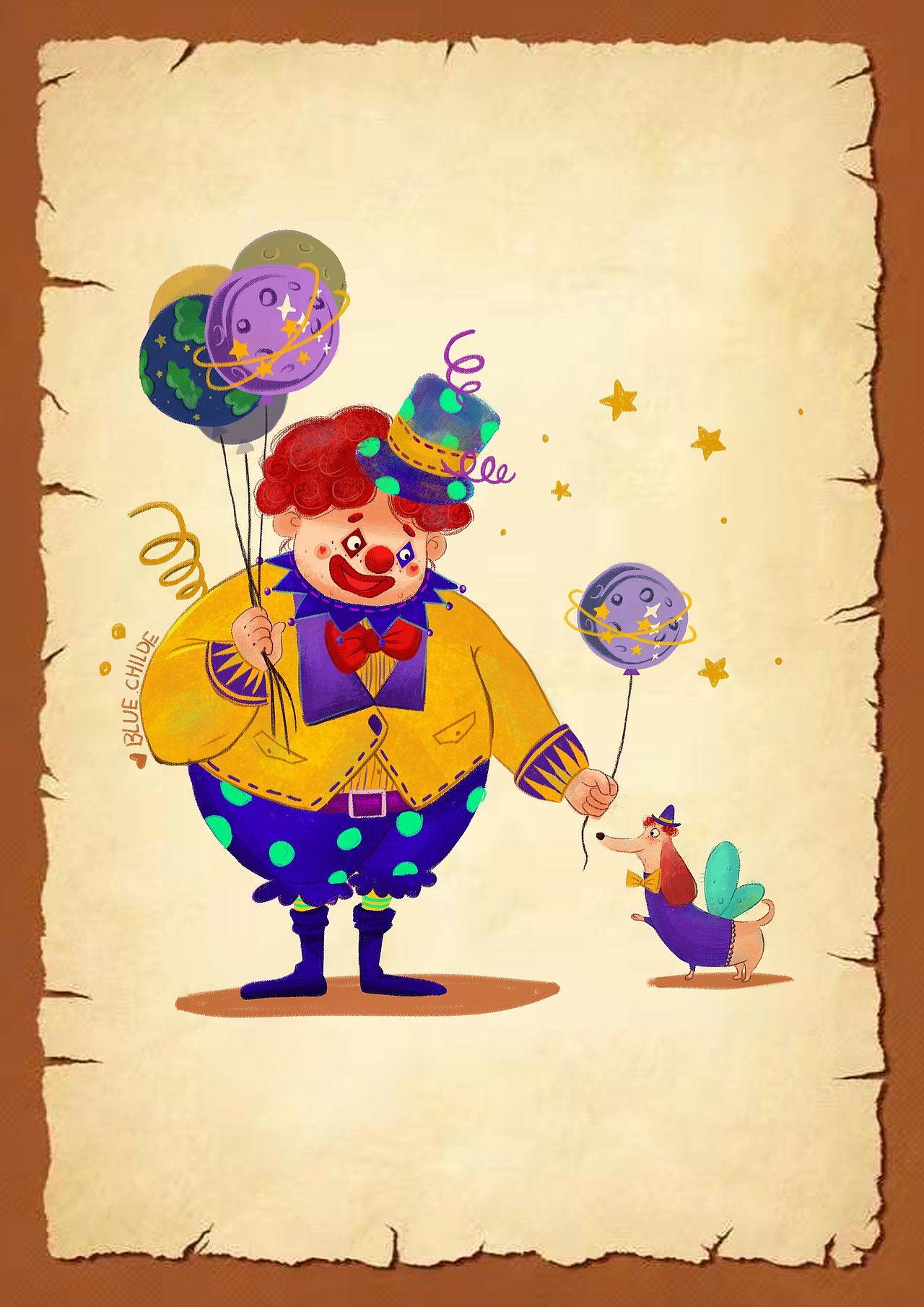 小丑的生活很简单（图ZMjQ0NjcyNTgw） - 儿童插画 - 站酷设计师植蓝大白原创素材 - 站酷ZCOOL