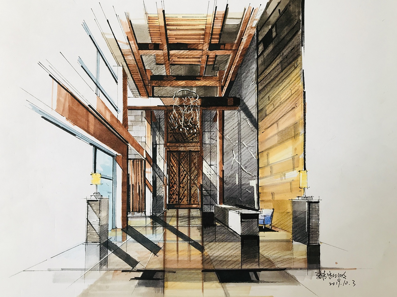 酒店大堂手绘效果（图ZMTgwMTg4ODMy） - 舞台美术 - 站酷设计师D笑长原创素材 - 站酷ZCOOL