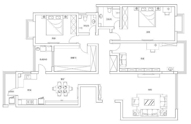正商铂钻208平四室两厅美式乡村风格装修需要多少钱---平面布局图