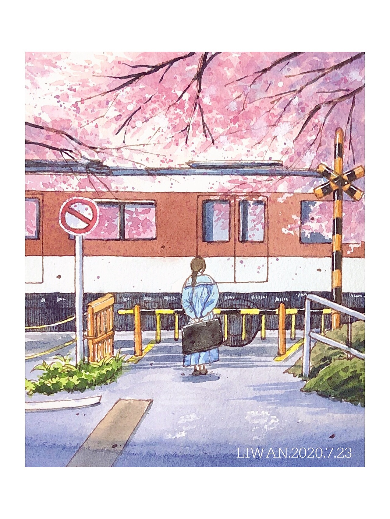 钢笔淡彩原创 樱花电车的等待（图ZMjE3ODc0MTMy） - 创作习作 - 站酷设计师liwan055原创素材 - 站酷ZCOOL