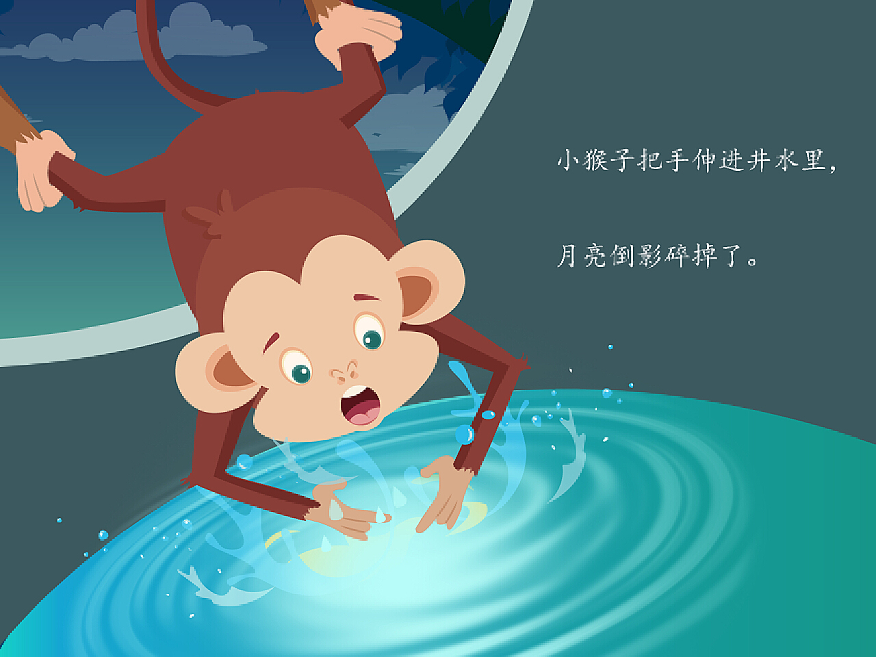 猴子捞月图片简单,水墨画,卡通图片_大山谷图库