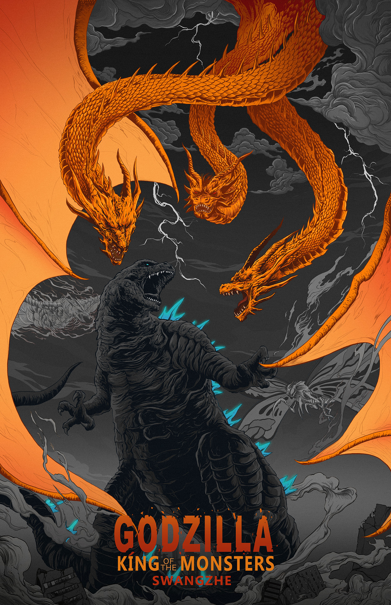 哥斯拉怪兽之王电影手绘海报