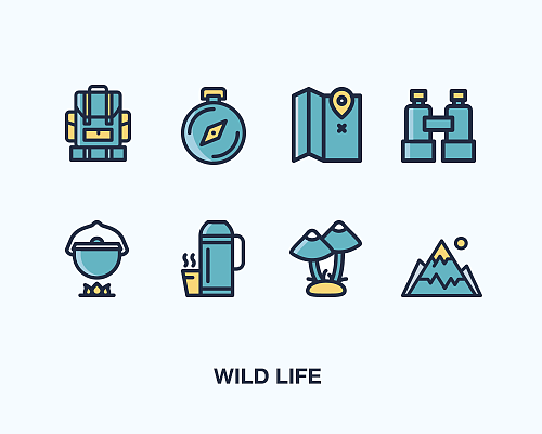 户外图标一组 line icon