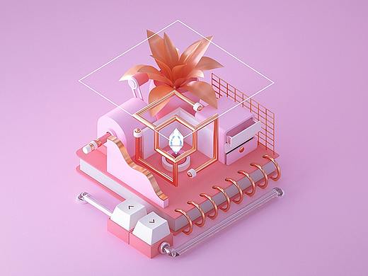 【C4D实例教程】粉红少女心小场景制作（全过程+有字幕）