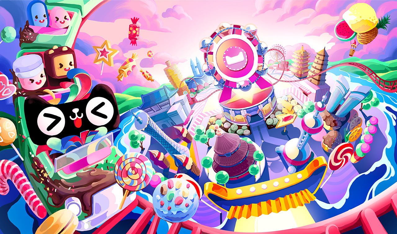 天猫2021理想之城糖果主题乐园设定手绘