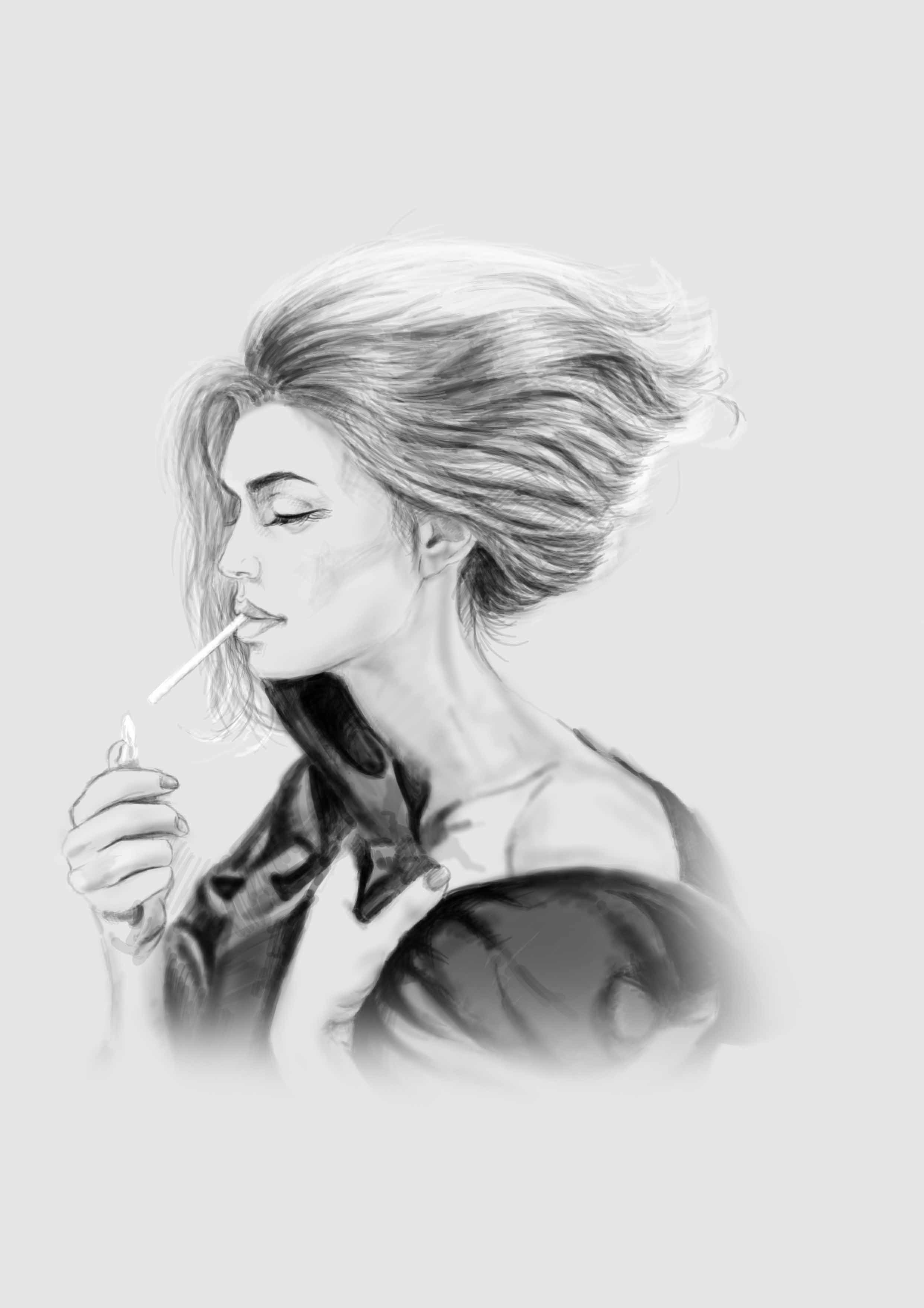 抽烟的女孩图片手绘图片