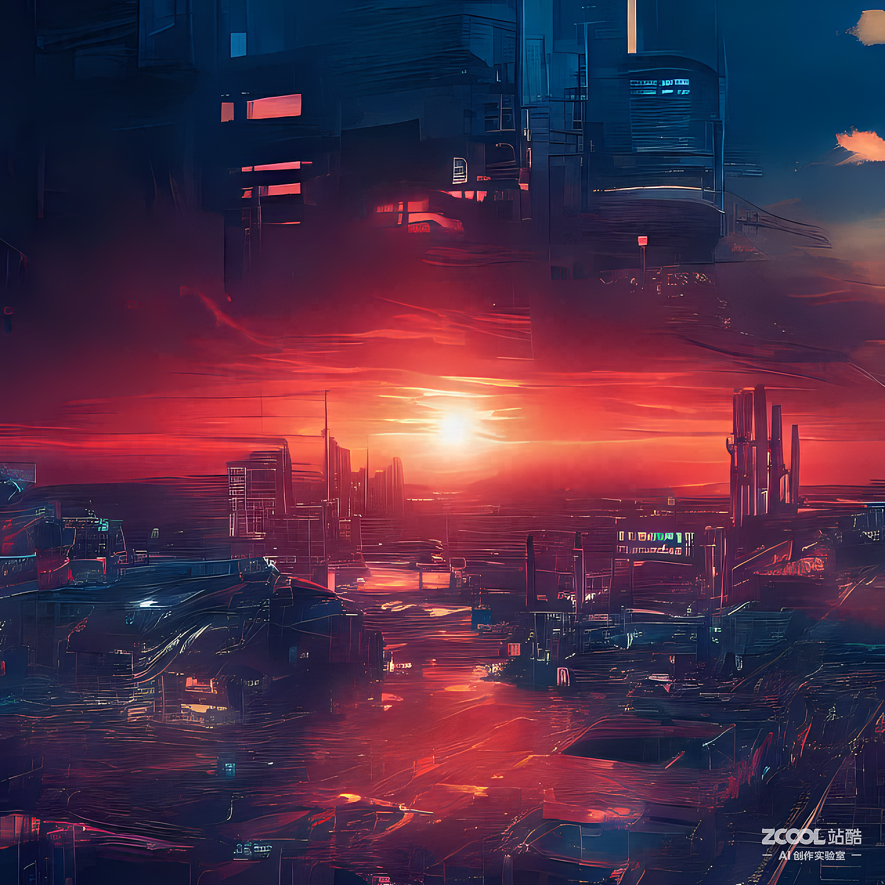 #AI创作实验室#夕阳（图ZMzIyOTQ3MzE2） - AI作品 - 站酷设计师凉宫嗷原创素材 - 站酷ZCOOL