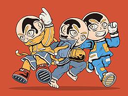 ai潮流插画-三个光头