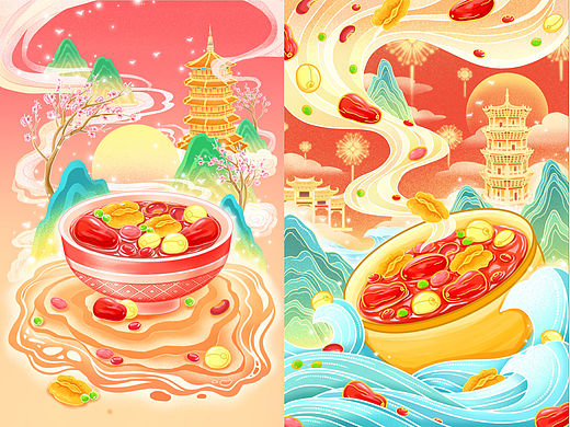 传统节日腊八节国潮风喜庆插画