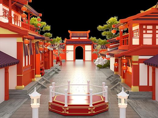 街道古风背景建筑