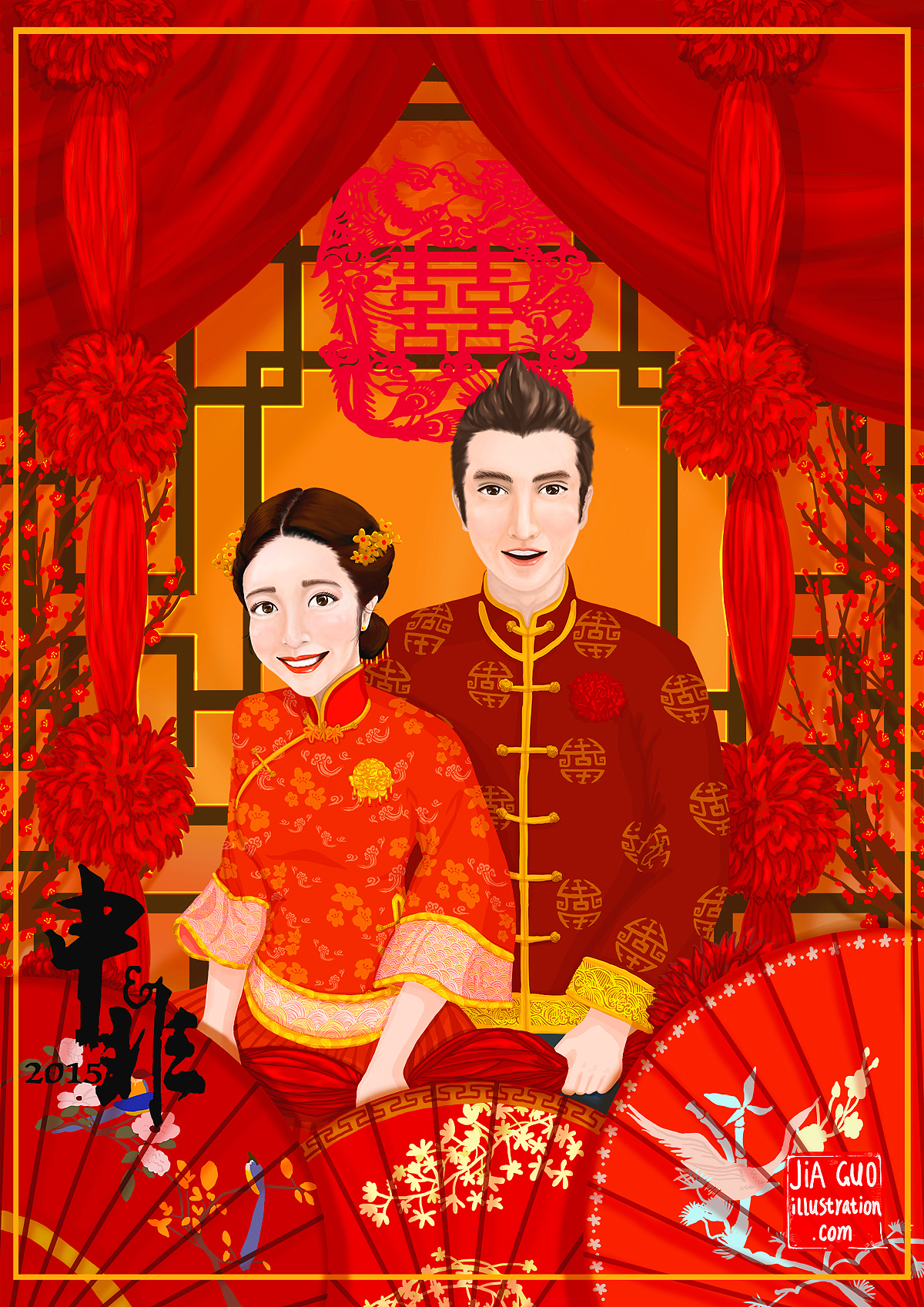 婚礼迎宾贺图设计-中式风格（图ZMjUzNzQ3NTI=） - 商业插画 - 站酷设计师Jialovescats原创素材 - 站酷ZCOOL