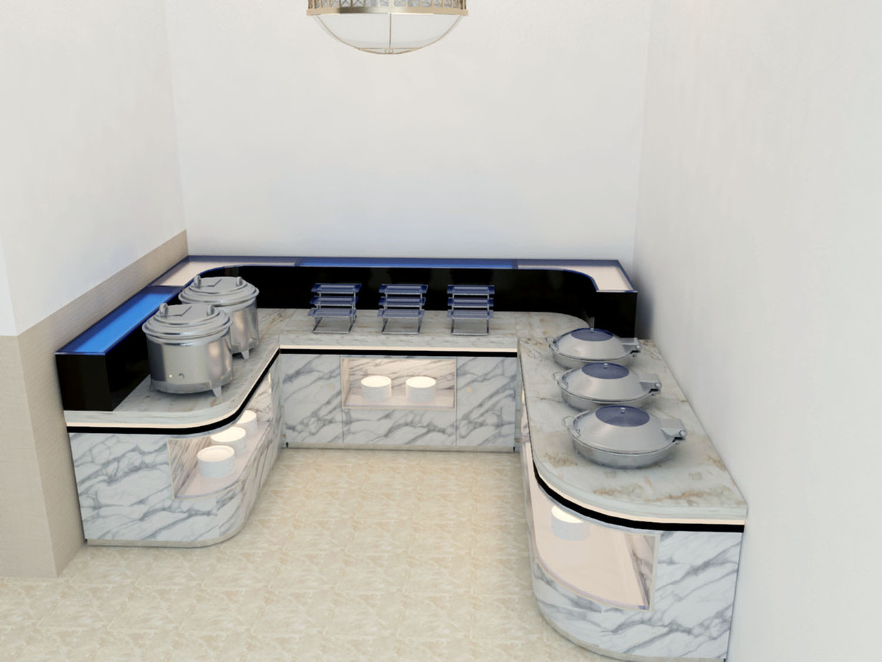 单位食堂取餐台设计制作大理石台面石英石自助餐台