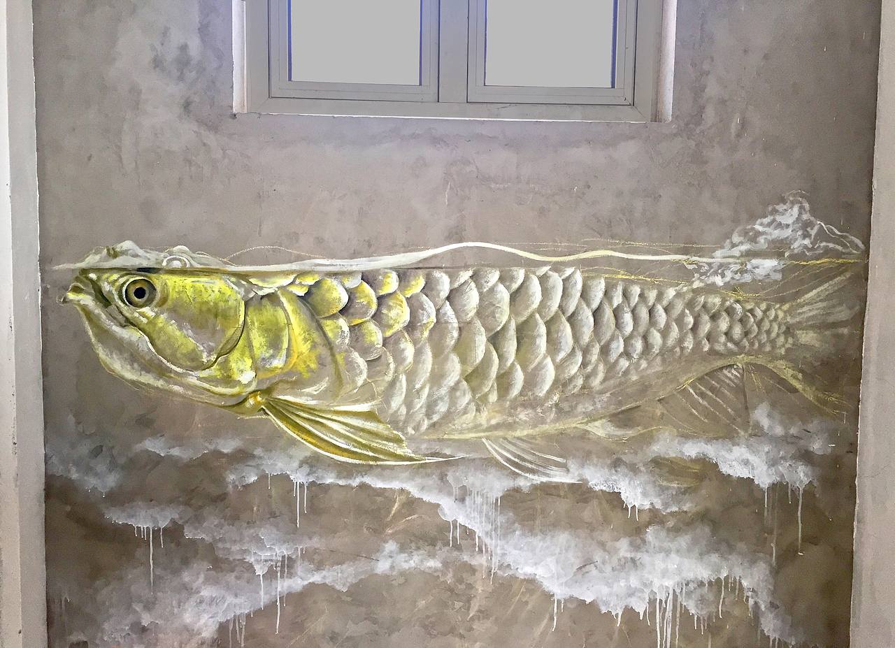 水泥墙绘壁画作品大鱼