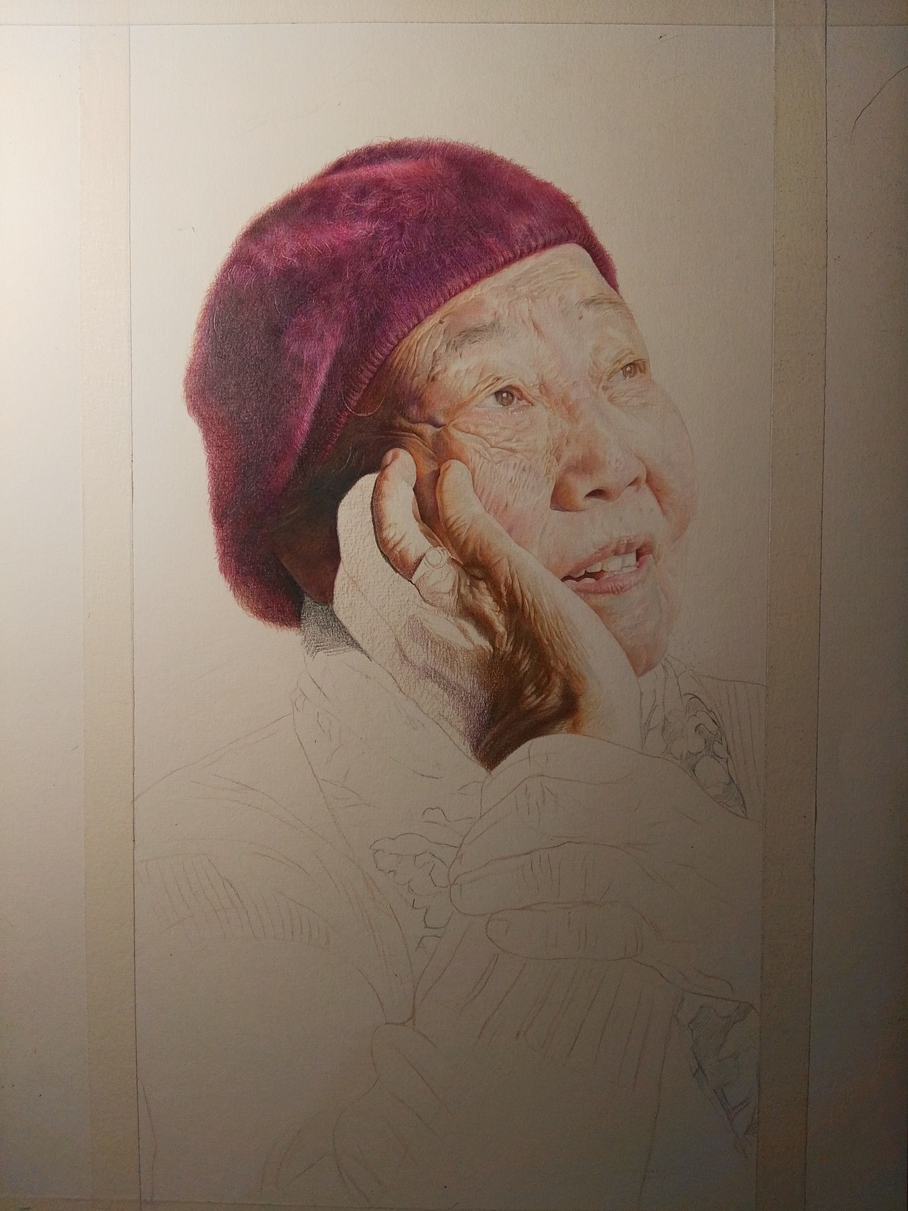 写实彩铅作品《奶奶》