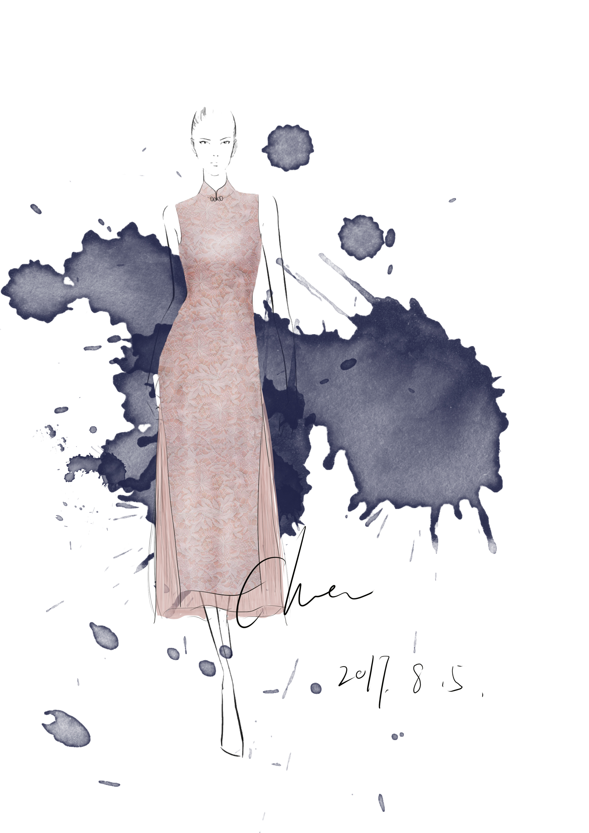 旗袍手绘稿|服装|正装/礼服|衍生chen - 原创作品 - 站酷 (zcool)