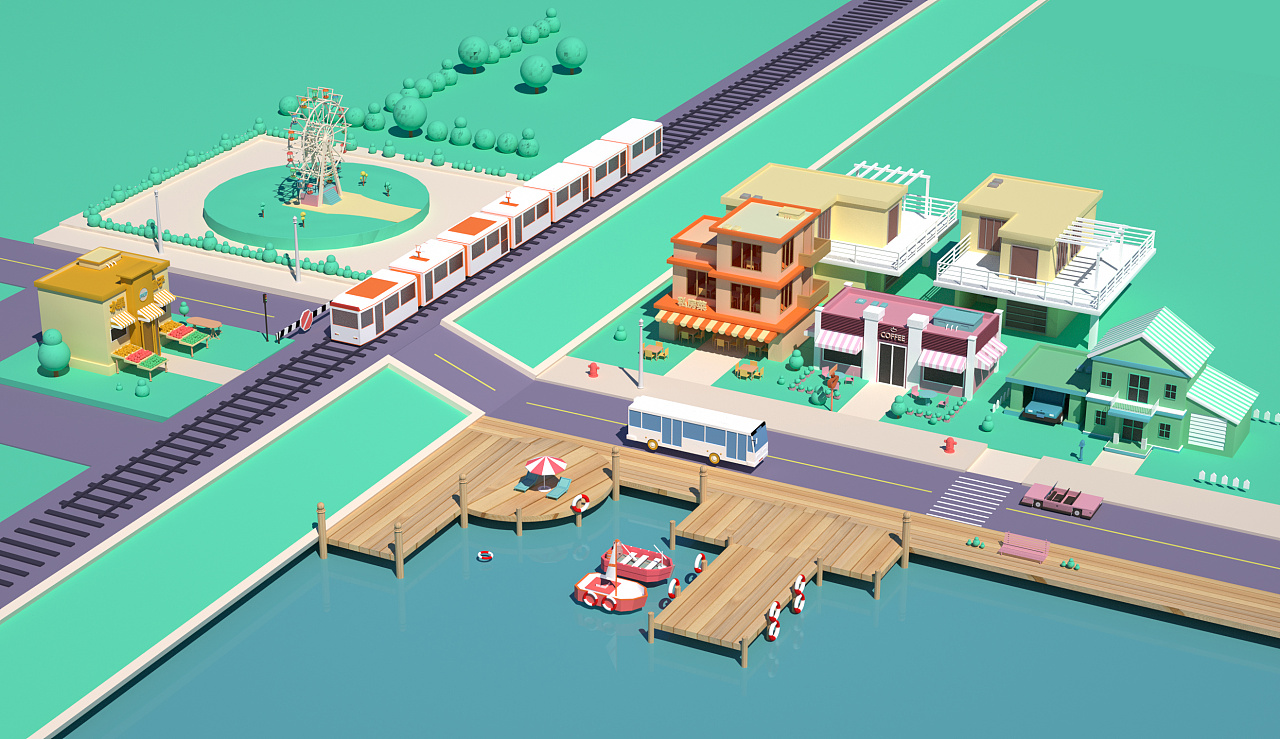 c4d练习(小镇临摹)