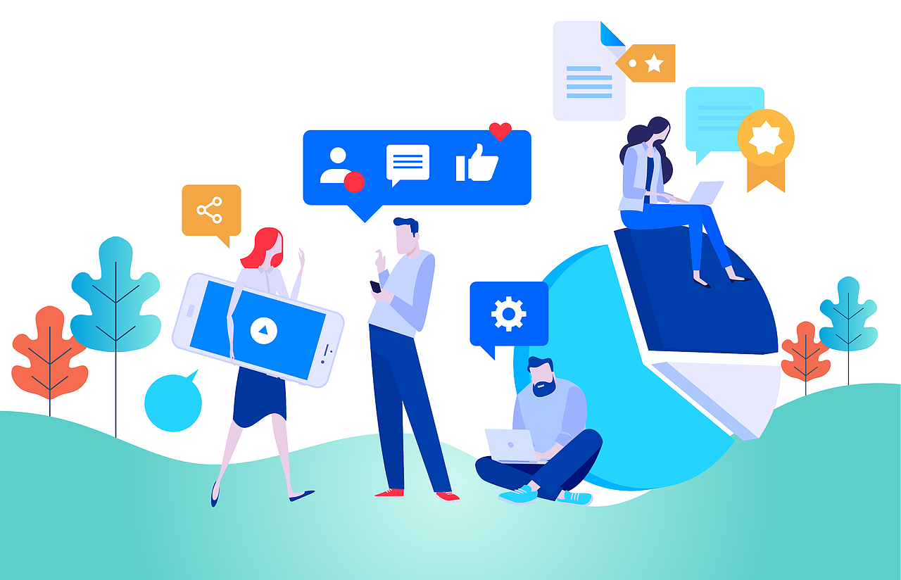 互聯(lián)網(wǎng)社交扁平插畫（圖ZMTYyNjQ4MDI0） - 創(chuàng)作習(xí)作 - 站酷設(shè)計(jì)師NELKoo原創(chuàng)素材 - 站酷ZCOOL