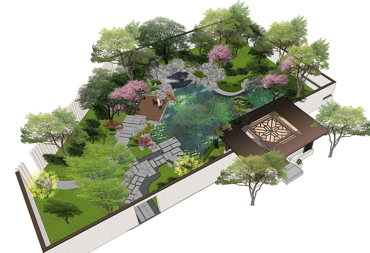 新中式庭院景观SU模型下载（图ZMjgxNzkzMzA4） - 景观设计 - 站酷设计师素模网原创素材 - 站酷ZCOOL