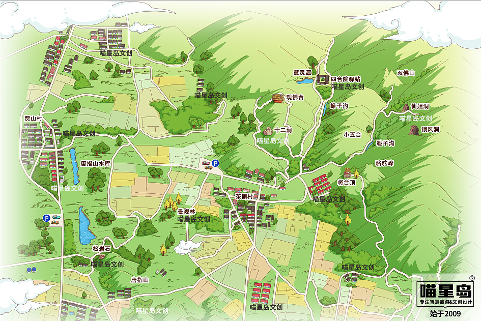 北京唐指山风景区旅游手绘地图（图ZMjY3NDQzMTMy） - 商业插画 - 站酷设计师喵星岛文创原创素材 - 站酷ZCOOL