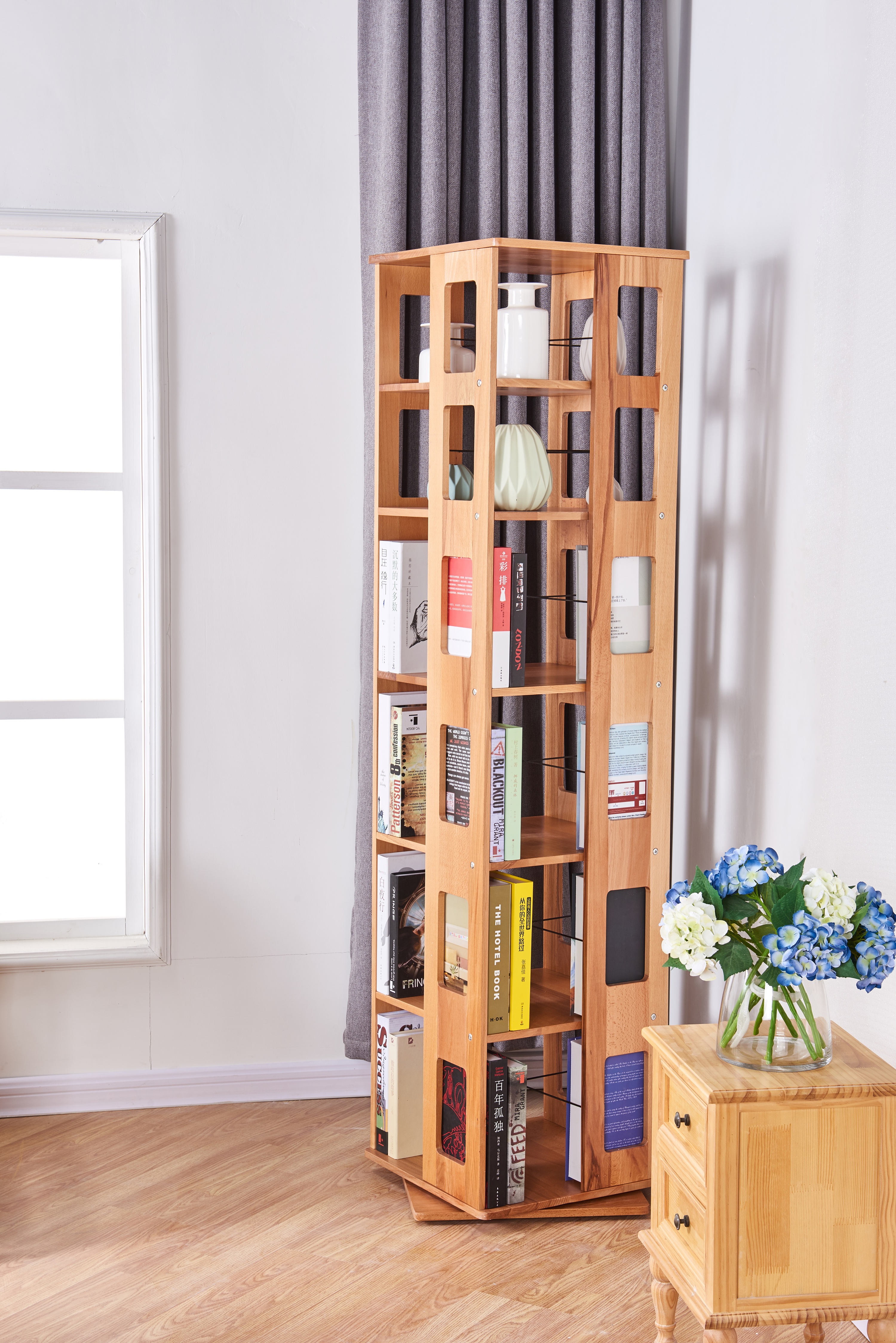 实木 原木 旋转书架 书柜
