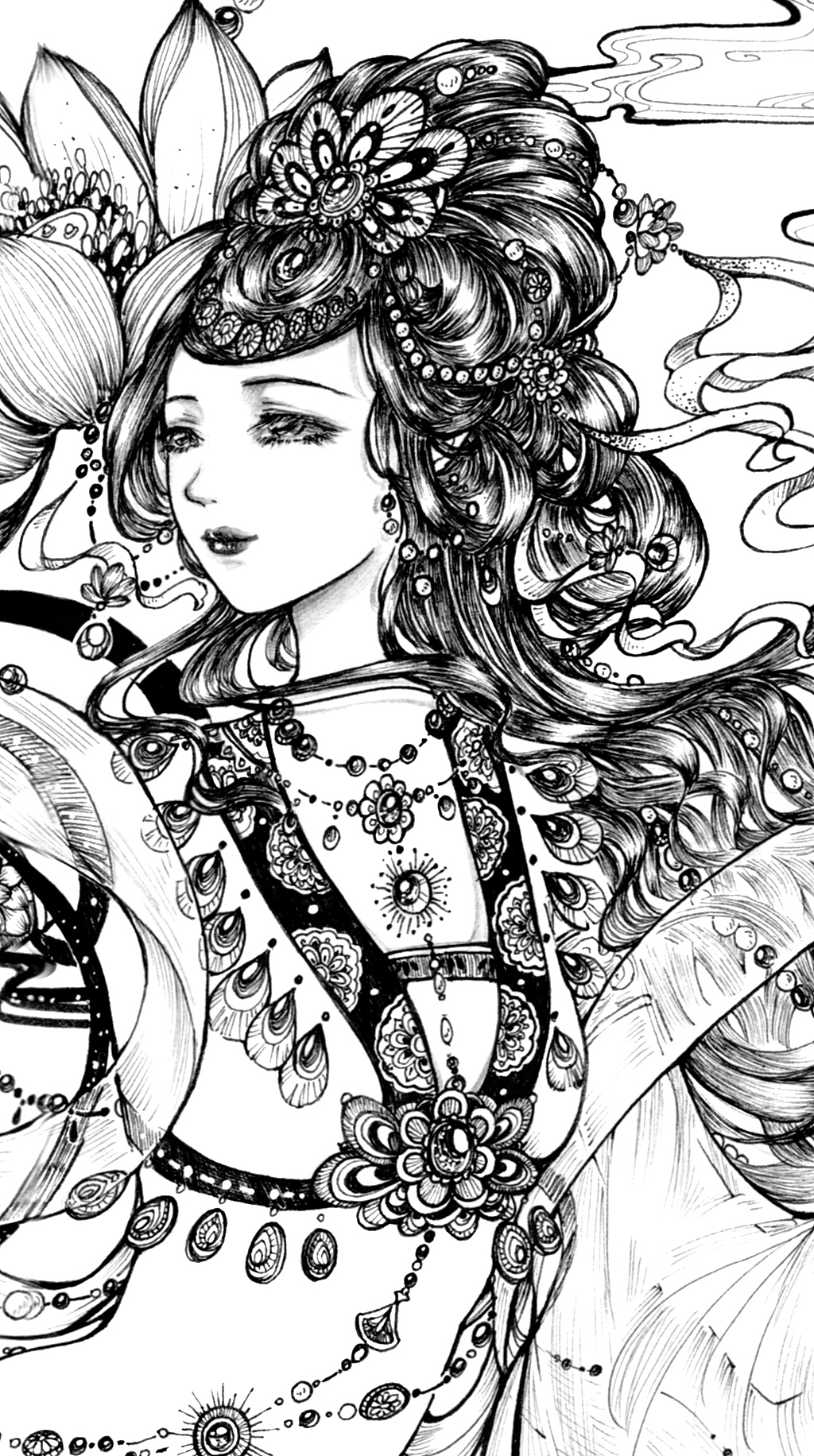 花见 唯美黑白线稿 手稿|插画|商业插画|欧洲大米omiz_原创作品-站酷