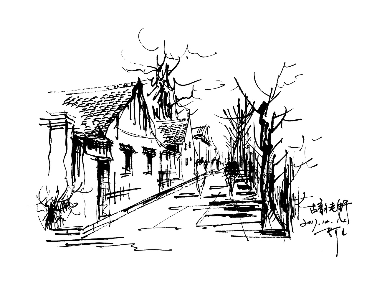 速写钢笔画阿王建筑速写