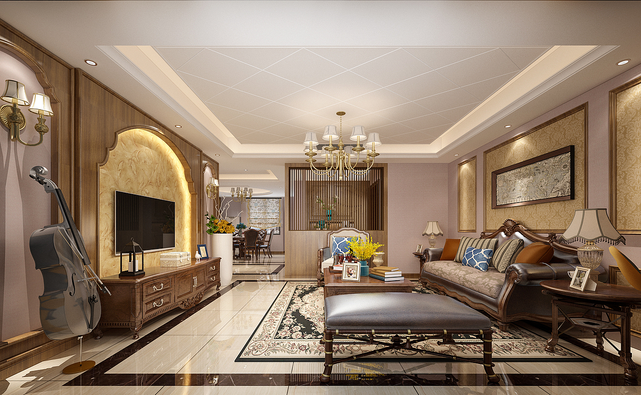 1992效果图-家装美式客餐厅