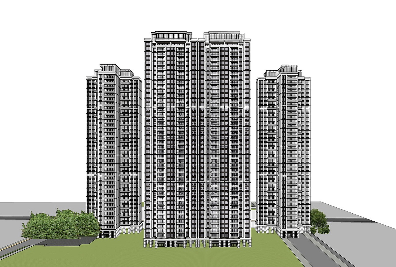 现代高层住宅SU模型下载