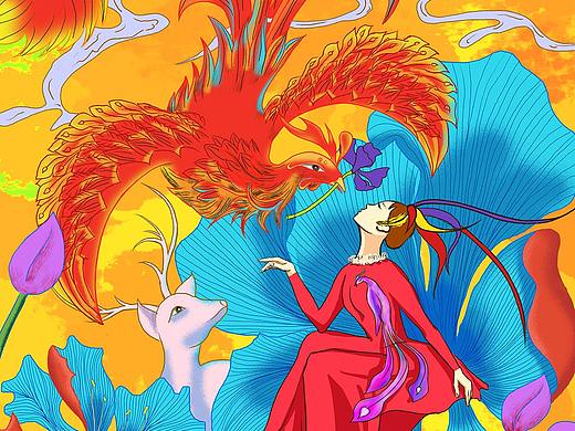 凤凰与少女（个人主页-ZNDc5NzAyODQ=） - 创作习作 - 站酷设计师小布点0原创素材 - 站酷ZCOOL